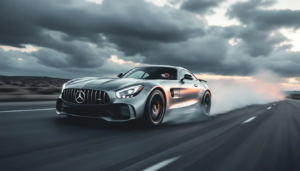 An image showing a car speeding on a highway, illustrating reckless driving behavior.